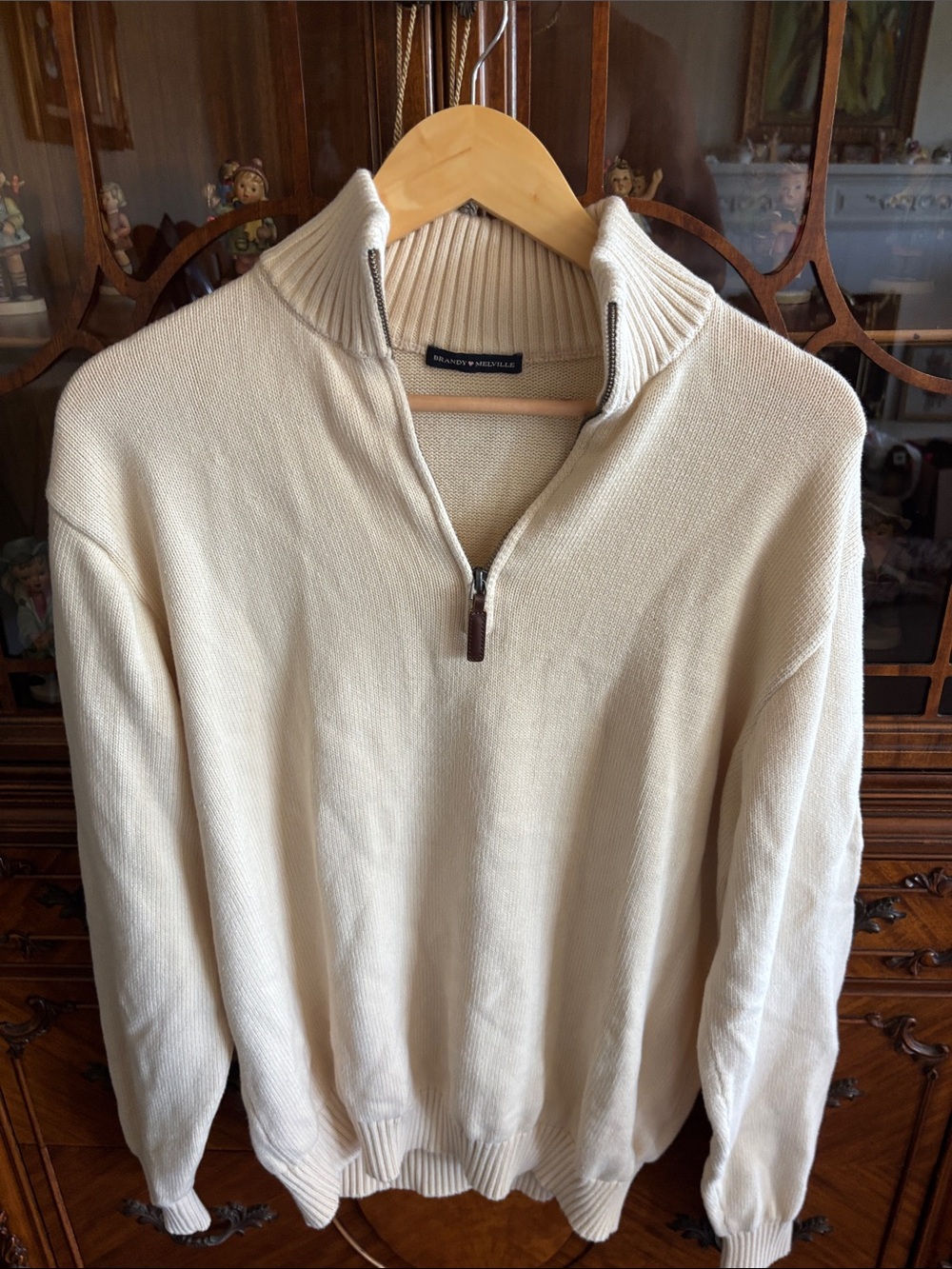 Brandy Melville Cream Half-Zip Knit Sweater